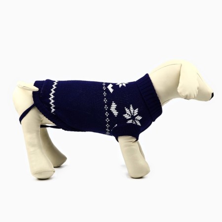 Clothing for dogs. Knitted sweater with "New Year" ornament, blue, size S-2