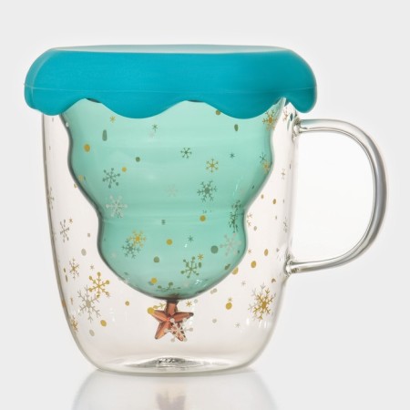 Glass mug with double walls and a Magistro “Christmas tree” lid, 250 ml