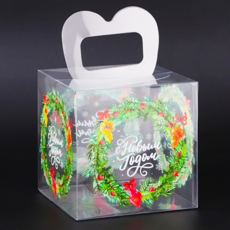 New Year. Box gift New Year's folding PVC "Happy New Year" 12 x 12 x 12 cm.