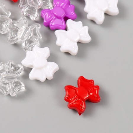 Plastic beads "Bows. Red, purple, white and transparent" set of 20 g 1.9x1.6x0.9 cm-1