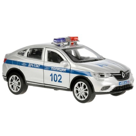 Metal machine "Renault Arkana Police", 12 cm, doors and trunk open, silver color-4