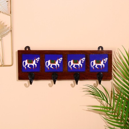 Caravan hanger "horse", 22*4*12cm, wood, 4 hook color mix-3