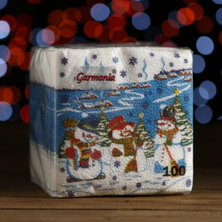 New Year's napkins Paper Harmony of color Multicompassion "Snowmen", 24*24 cm 100 sheets-3