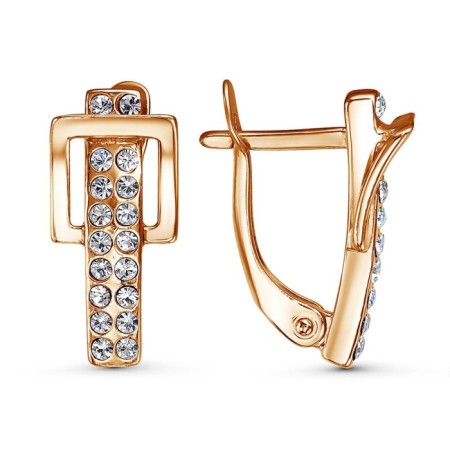 Earrings "strap" with rhinestones, pink gilding, white color