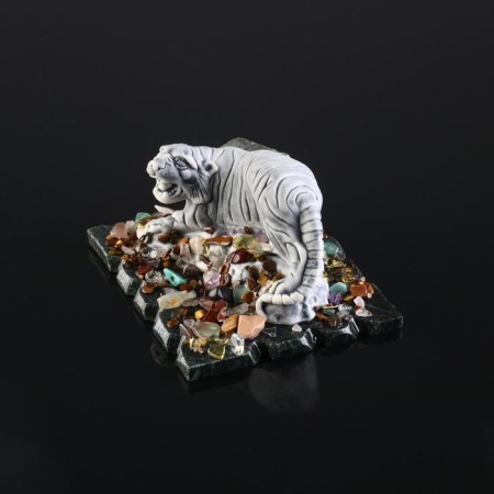 Сувенир "Тигр в стойке", змеевик, мрамор-1