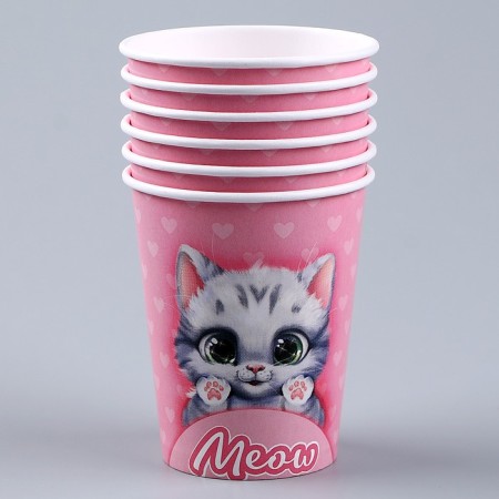 A set of paper dishes is a disposable cat ": 6 plates, 1 garland, 6 glasses-6