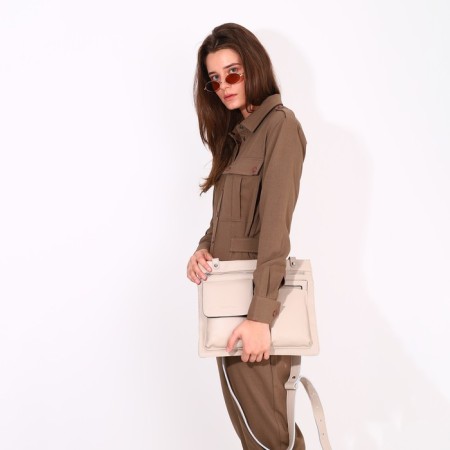 Bag Women's Cross-Bodi with a zipper, beige color-8