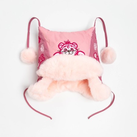 Hat for the girl "Bom with embroidery", lingonberry color/light pink, size 48-1