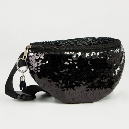 Board children's belt for a girl with sequins, black color-1