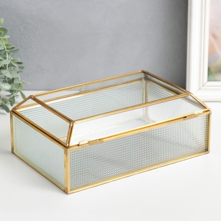 Casket glass with a metal frame "Squares" gold 8.5x16x24 cm-3