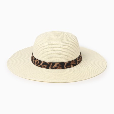 Women's hat with a leopard strap minku Milk color, river 58