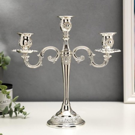 Summarler Metal for 3 candles "Medallion" silver 26x26x9.2 cm-5