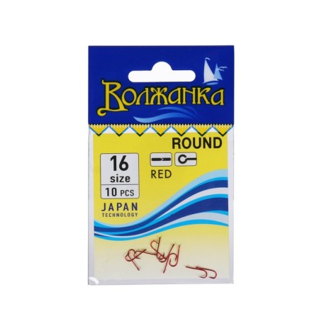 Hooks "Volzhanka", Round series, Red Color, No. 16, 10 pcs.