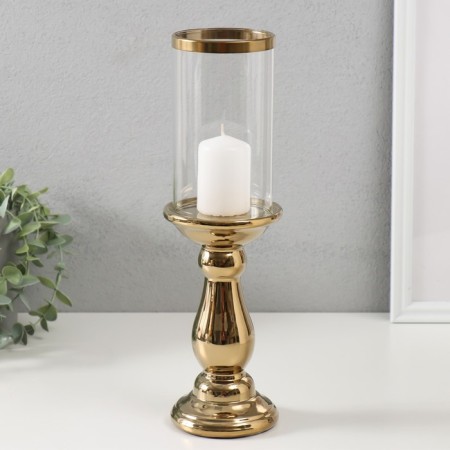 Ceramics candlestick, glass for 1 candle "Master" d = 8 cm gold 9.5x9.5x32 cm-3
