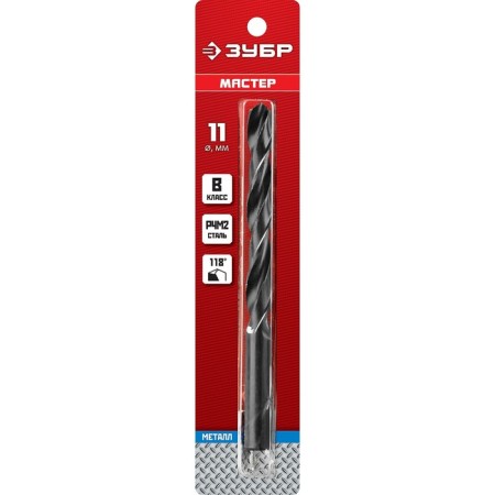Zubr metal drill, steel P4M2, cylindrical shank, 11 x 142 mm, class in-1