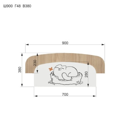 Protective side "Cat", 900 × 48 × 380 mm, the color of the thuja is light-1