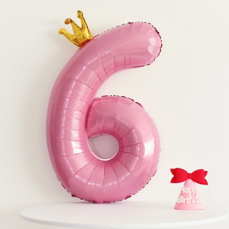 Foil ball 40 "The number 6 with the crown", the color is pink-2