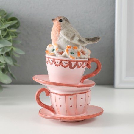 Souvenir Polystone "Snegier sits on cups, with flowers" 9x9x14 cm-3