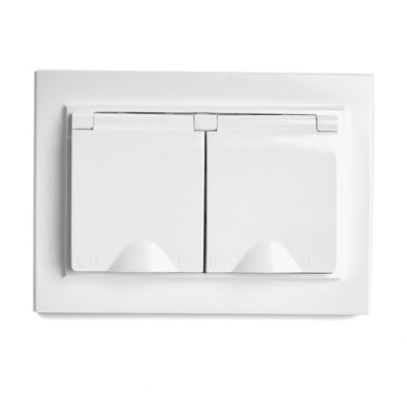 2-seater s/s outlet with a lid, Stekker series Erna, PST16-9015-01, White
