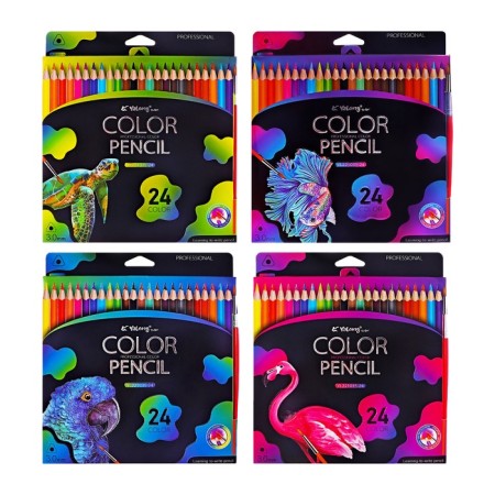 Pencils of watercolor 24 colors, in a cardboard box, triangular, der, with KIS, animal mix-1