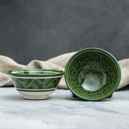 Tea set, Rishtan painting, 9 objects, green: kettle 0.8 l, Piala 0.3 l-7