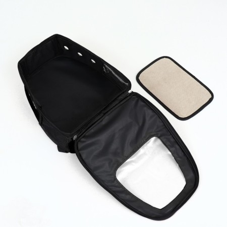 A backpack for carrying animals with a viewing window, black-11