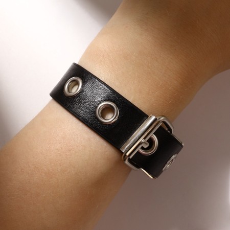 Bracelet Unisex "Hardcore" Sneaking strap, black color in silver-7