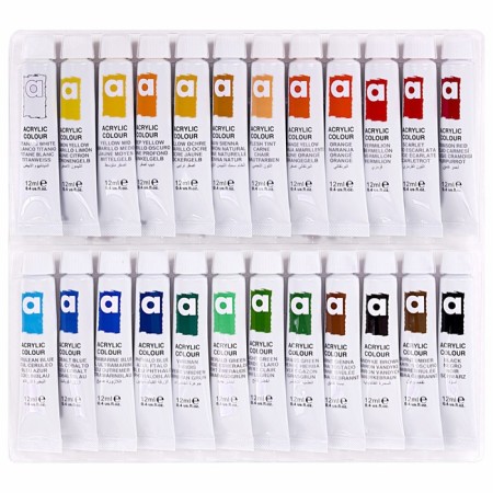 Acrylic paint in a tube, set 24 colors x 12 ml, Brauberg Hobby, 192404-3
