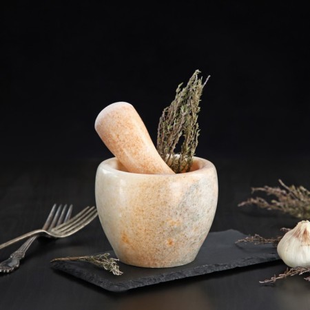 A mortar with a pestle made of stone “Marble”, 10 × 8 cm, beige color
