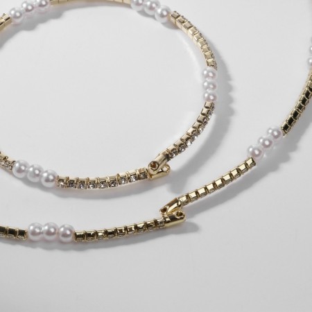Set 2 objects “necklaces, bracelet” Noel, beads No. 4, white color in gold-1