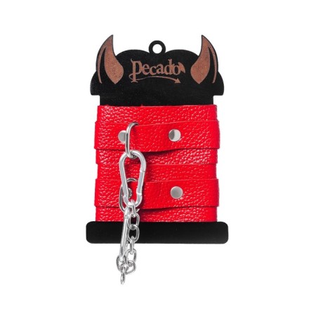 Pecado BDSM bracelets, mini with rounded corners, genuine leather, red-6