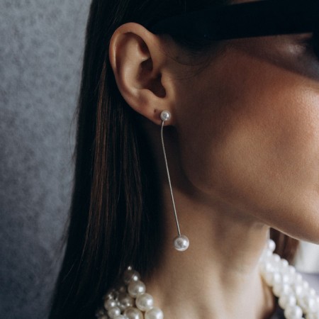 Earrings with pearls "Grace" hanging, white color in silver-3