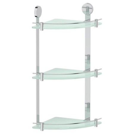The corner shelf is three -tier, width 26 cm, matte glass, chrome