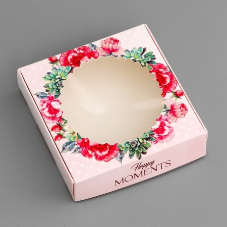 Box a gift team with a window, packaging, "happy moments", 11.5 x 11.5 x 3 cm-2