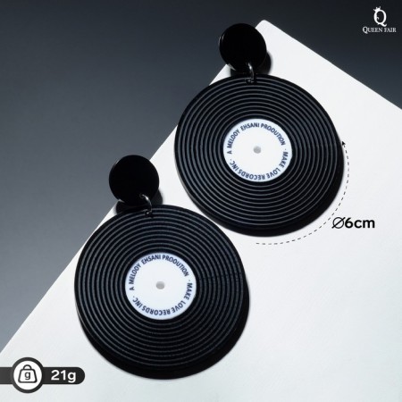 Acryl Earrings "vinyl" records, black and white color-1