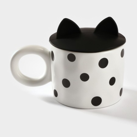 Ceramic mug with silicone lid "Myu", 350 ml, white and black color