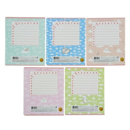 Notebook 12 sheets in a large cage "Zaychat", cover coated cardboard, rounded angles, fields, block 65 g/m2, mix-2