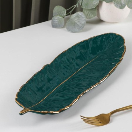 Ceramic serving dish "Rapsodia. Sheet ", 36 × 12 × 4 cm, green color-1