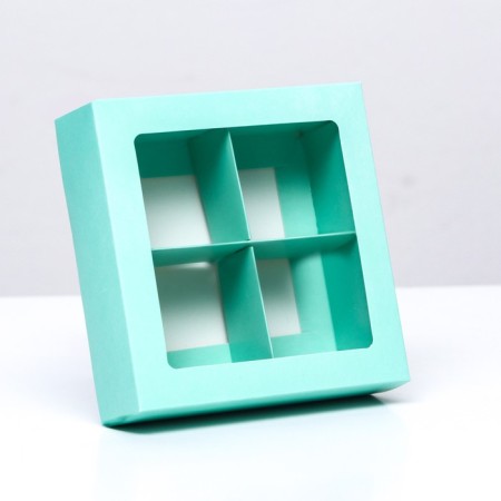 Box for 4 sweets, mint, 12.5x 12.5 x 3.5 cm. Confectionery packaging
