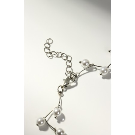 The necklace with pearls "Blooming path" ball No. 4, white color in silver, l = 38 cm-3