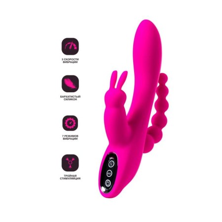 Triple vibroostimulator Jos Spanky, silicone, pink color, 21 cm-8