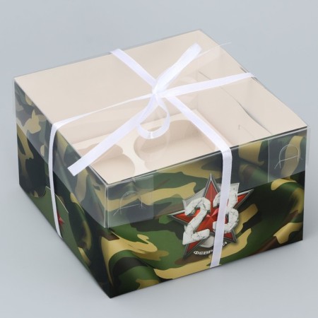 Capcake box, confectionery packaging, 4 cells, “for my man”, February 23, 16 x 16 x 10 cm
