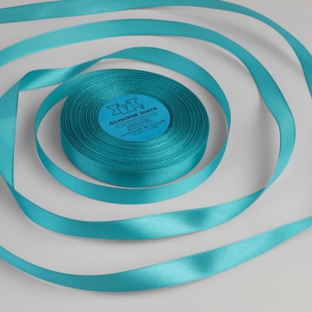 Satin tape, 12 mm × 33 ± 2 m, azure color No. 047