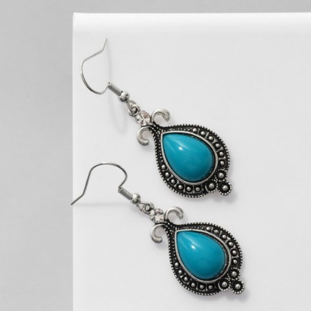 Enemy Earrings Volumetric Drop, white blue in black silver