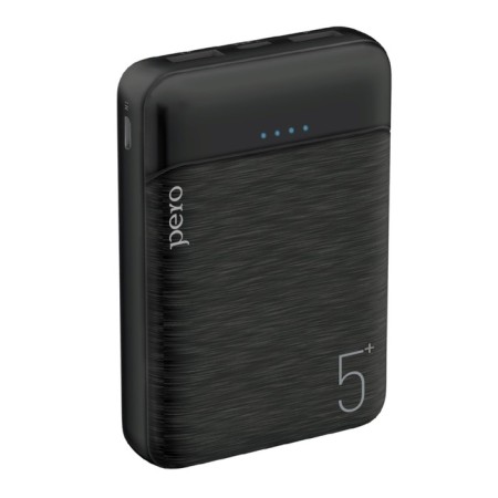 External battery PERO PB01, 5000 mAh, 2 USB, 2.1 A, indicator, black