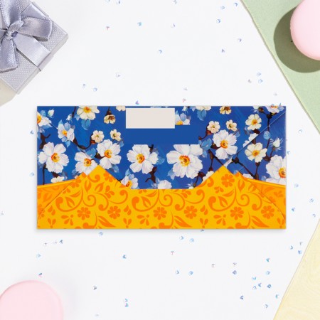 Money envelope "Congratulations!" glitter, white flowers, 8x17 cm-2
