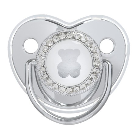 Set: Nipple - Orthodontic dummy with the holder "Bear", with a cap, from 6 months, silver, rhinestones-2