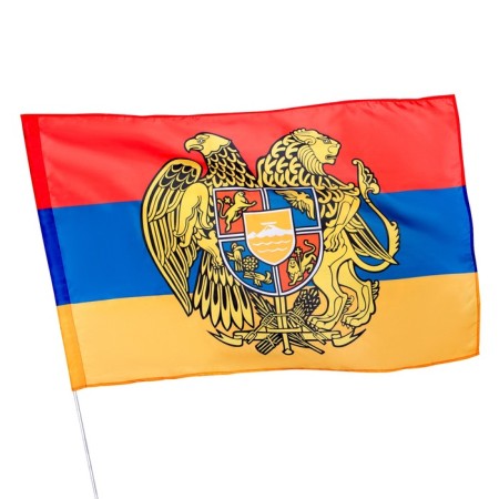 Armenia flag with a coat of arms, 90 x 135 cm, polyester silk, without a pole-1