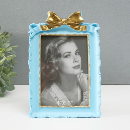 Photo frame Polystone 10x15 cm "Golden Bant" Blue 20x13.5x3 cm