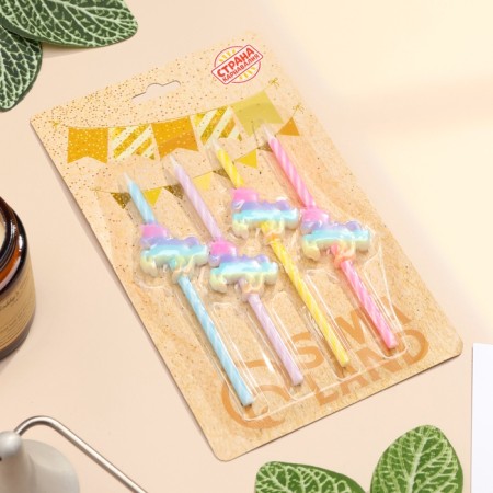 Set of candles for the cake, 4 pcs "Rainbow unicorns", spiral, multi -colored-3